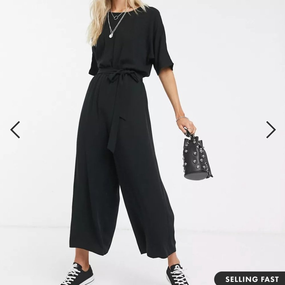 ASOS DESIGN tie waist jumpsuit in black